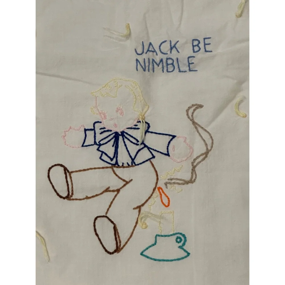 Unbranded Nursery Rhyme Baby Bed Blanket White Hand Embroidered Vintage Style